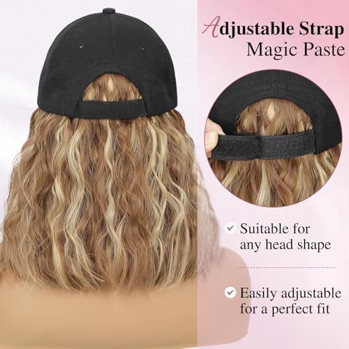 HANYUDIE Hat Wig for Women Wig Cap with Curly Hair Extensions Hat with Hair Wave Adjustable Baseball Cap Wigs - Image 5