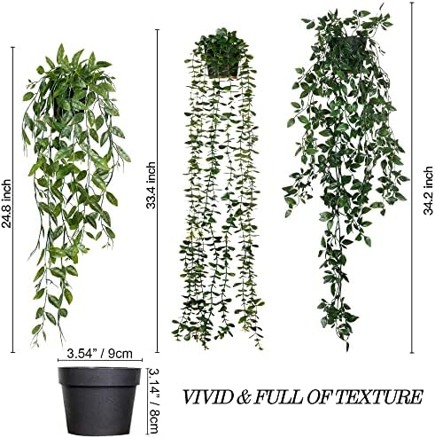 Sggvecsy Fake Hanging Plants 3 Pack Artificial Eucalyptus Fake Potted Greenery Faux Eucalyptus Mandala Vine Pea Pod for Home Indoor Outdoor Wall Garden Wedding Decor - Image 5