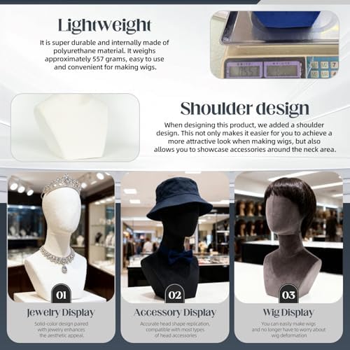 Mannequin Head with Shoulders – Display Model for Wigs, Hats, Jewelry, Sunglasses – Soft Velvet Stand Bust for Store & Home Display (Royal Blue) - Image 4