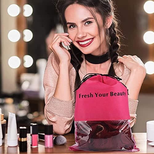 10 Pieces Wig Bags Hair Extension Storage Holder with Drawstring Hairpieces Ponytail Carrier Case Portable Dust Covers Large Size for Bundles, Wigs Tool, Gift and Travel (Large,Rose red) - Image 4