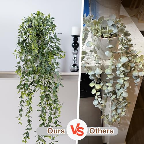 Artificial Hanging Plant 2 Pcs Faux Plant Ivy Vine Faux Eucalyptus Vines Fake Potted Greenery for Wall Living Room Home Shelf Office Bathroom Outdoor Indoor Decor (Type 2) - Image 3