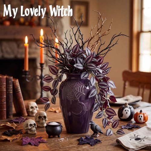 Daifunli 12 Pcs Halloween Artificial Hanging Plants, Purple Eyebrow - Image 6