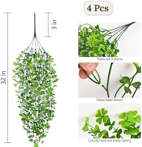 Waipfaru Artificial Hanging Plants, 4Pcs Faux Ivy Four-Leaf Clover - Image 4