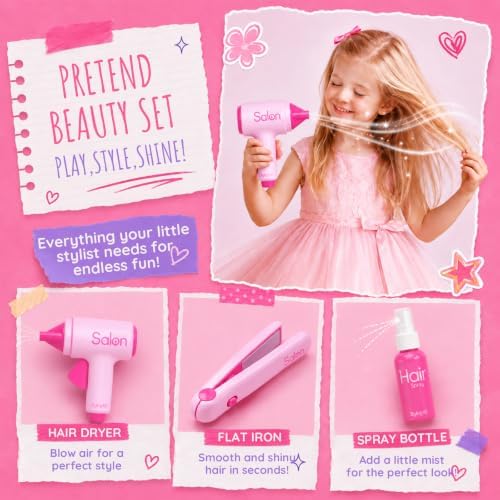 Pretend Play Hair Salon Toys, Kids Hair Styling Set for Girls 3 4 5 6 7 8 - Image 4