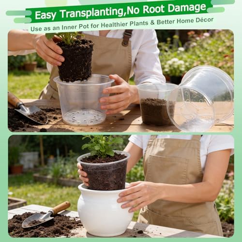 FUIJOL 6/8/10/12 Inch 16 Pack Large Clear Nursery Pots with Drainage - Image 5