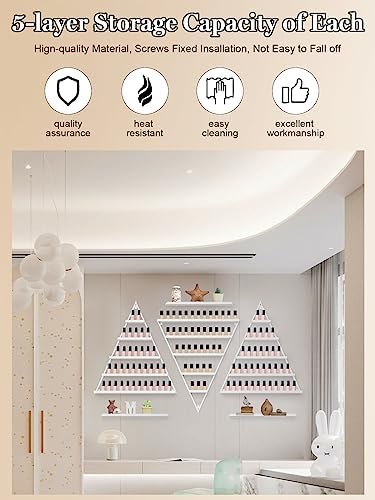EBANKU 6PCS Nail Polish Racks 5 Tiers Nail Polish Shelf for Wall Triangular Display Rack Cosmetic Display Cases Lipstick Perfume Wall Shelf Essential Oil Organizers for Home Spa Nail Salon Shop(White) - Image 5