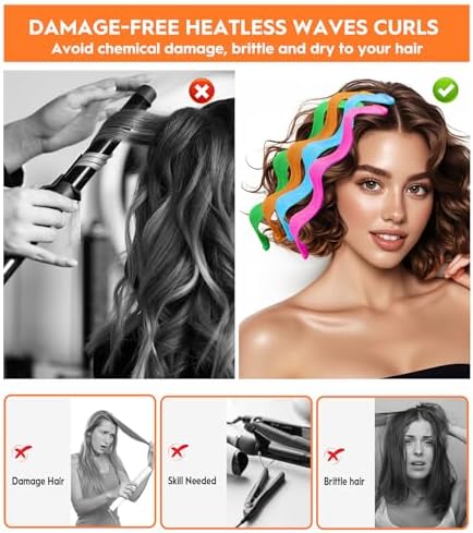 42 Pcs Heatless Wave Curlers for Short Hair, Easy Styling Hook, 9.8 Inch - Image 2