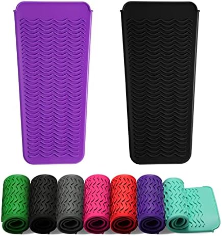 ZAXOP 2 Pack Heat Resistant Silicone Mat Pouch for Flat Iron, Curling Iron,Hair Straightener,Hair Curling Wands,Hot Hair Tools (Purple & Black) by ZAXOP
