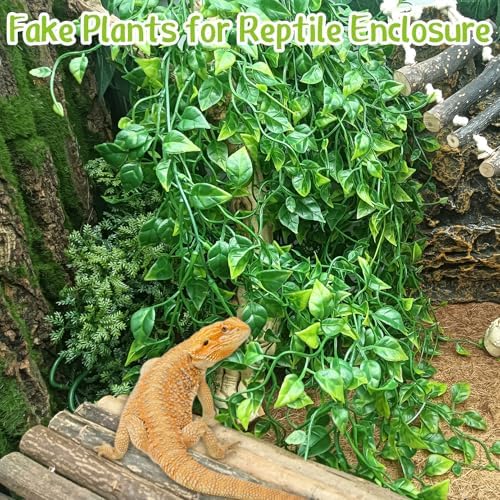 Reptile Plants for Terrarium Hanging Fake Leaves with Suction Cup - Image 2