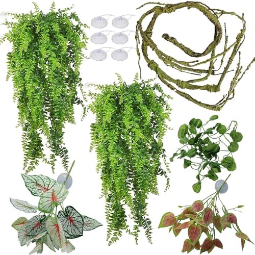 Reptile Plants for Bearded Dragon Tank Accessories, Terrarium Plant Artificial Decor for Snake Cage, Fake Plant for Leopard Gecko Habitat, Lizard Chameleon Ball Pythons (Group BN) by MEPHANReptilePlantsforTankAccessories