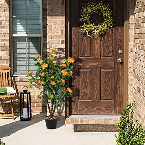 Goplus 40” Artificial Camellia Tree, Flower Plants Artificial Tree - Image 2