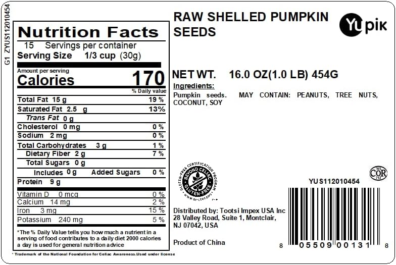 Yupik Raw Pumpkin Seeds, No Shell, 1 lb (16 oz), GMO-Free, Gluten-Free, Kosher, Shelled Pepitas, Salt-Free, Oil-Free, Plant-Based Protein, Source of Fiber, Healthy Snacks, Ideal for Baking & Topping - Image 2