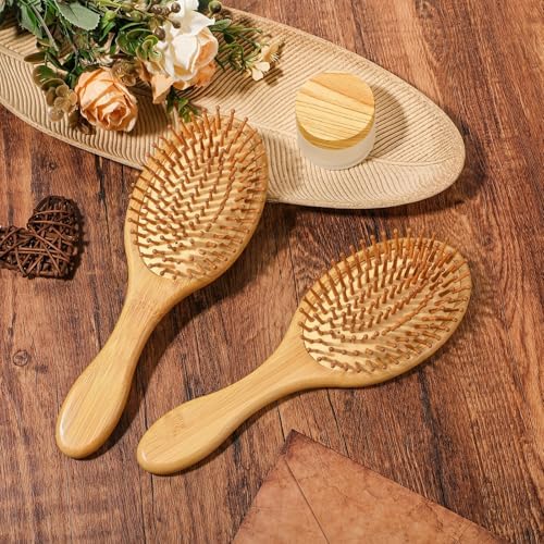 6 Pcs Bamboo Hair Brush Bulk Natural Wooden Paddle Brush Round-tipped Bamboo Bristles Detangling Brushes, Lightweight Massage Anti Static for Women Men and Children for Hair Growth (Oval) - Image 3