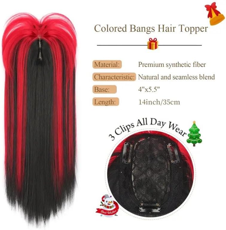 VAVANGA Short Hair Toppers for Women with Bangs 14inch Red to Black Color - Image 2