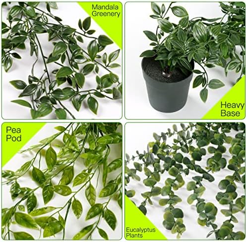 Sggvecsy Fake Hanging Plants 3 Pack Artificial Eucalyptus Fake Potted Greenery Faux Eucalyptus Mandala Vine Pea Pod for Home Indoor Outdoor Wall Garden Wedding Decor - Image 6