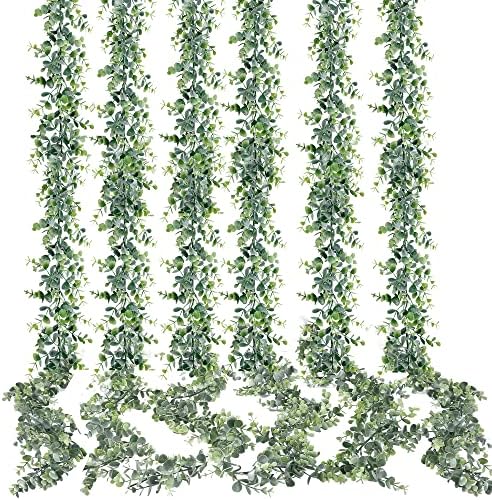 Sggvecsy Artificial Eucalyptus Garland 6 Pack Fake Eucalyptus Greenery Garland Faux Hanging Plants Artificial Vines, 5.6 Feet/Strand for Wedding Backdrop Arch Wall Table Party Outdoor Festival Decor by Sggvecsy