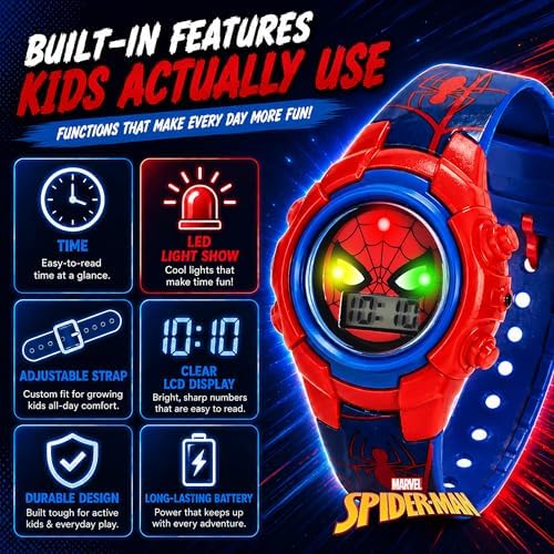 Marvel Spider-Man Kids Watches – Digital Display, Interactive Features, Adjustable Strap, Vibrant Spider-Man Graphics, Durable for Active Kids - Image 4