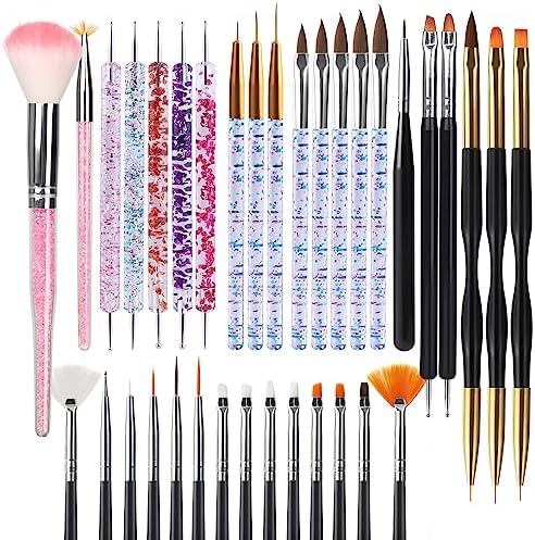 Artdone 35pcs Nail Art Pens brushes,Nail Art Tool Set,Nail Dotting Tools,Nail Dust Brush,Striping Nail Art Brushes for Long Lines,Nail Drawing Pen For Nail Design by Artdone