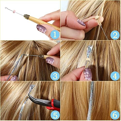 Hair Tinsel Kit, 18 Colors Glitter Tinsel Hair Extensions with Tools - Image 6
