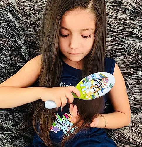 Bluey Hair Accessory 5 Pcs Set - 1 Regular 9 inch Bluey HairBrush For Girls + 4 Bluey Scrunchies For Kids - Accessories For Girls - Detangling Brush - Elastic Hair Ties Ropes Scrunchies Ages 3+ - Image 3