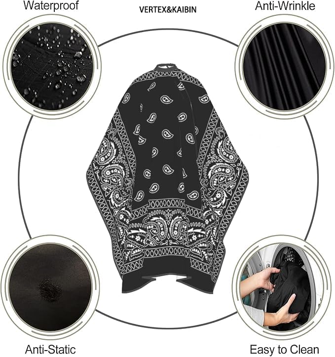 VERTEX&KAIBIN Barber Cape for men Hair Cutting,Black Paisley Cool cape designer,professional barber supply capes - Image 5