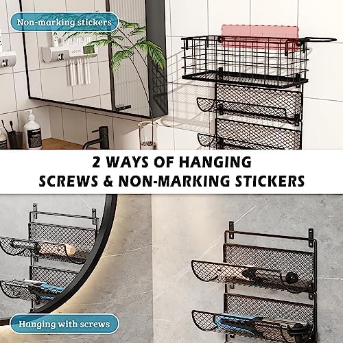 Wall-Mounted Hair Dryer Holder Styling Tool Organizer 4-Shelf Storage Wire Basket with Hook Heat Safe Rack for Hair-Straighteners,Curling Wands,Flat Iron,Perfume,Cabinet Door Bathroom Kitchen - Image 6