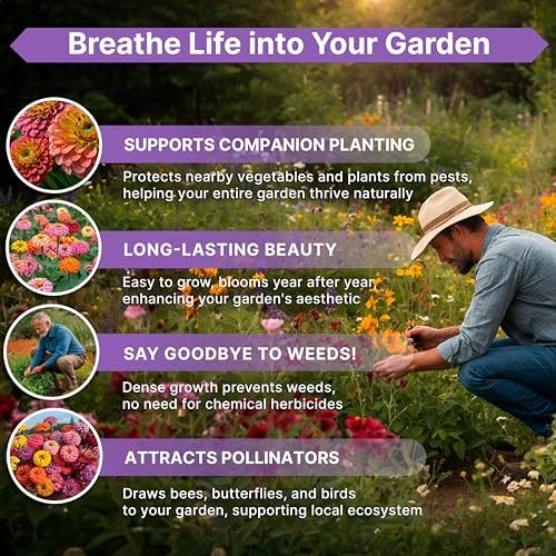 Zinnia Seeds Pack 4 oz - Over 15,300 Non-GMO Heirloom Zinnia Seeds for Planting, Annual Flowers in Individual Seed Packet for Planting Home Garden Indoor & Outdoor Gardening - Image 5