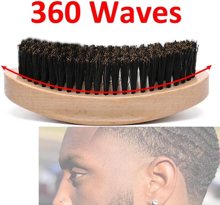 Hair Brush - Medium Hard 360 Wave Brush for Men - Beech Wood Handle, Boar Bristle, Wavy Hair, Hair Styling Brush for Black Hair, Beard Brushes (Yellow, 5x2.76x1.40 inches, 100g) - Image 3
