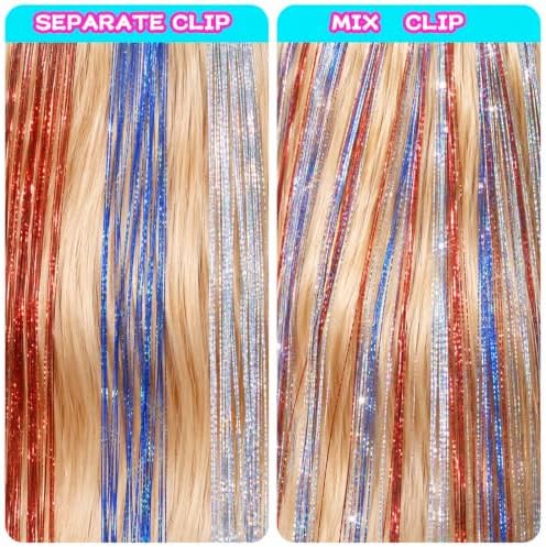 Hair Tinsel Clip in Red+Blue+Silver Colorful Fairy Hair Tinsel Kit - Image 4