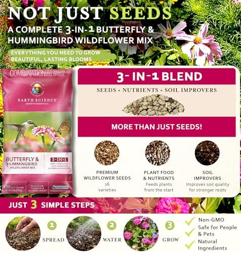 Earth Science Wildflower Butterfly & Hummingbird Mix—6 lb— 3-in-1 Premium Wildflower Seed, Plant Food and Soil Conditioners, Non-GMO for Bees, Hummingbirds, Butterflies, Pollinators - Image 3