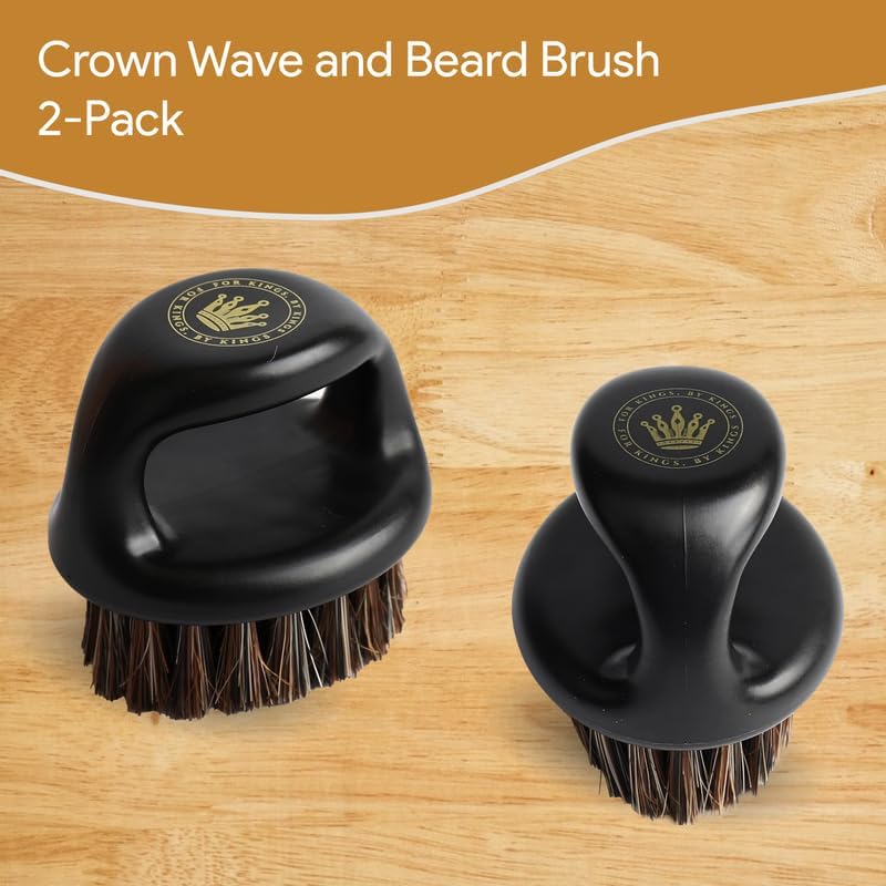 2-Pack Crown Barbers Men's Hair Wavers - Smoothing Medium Soft Boar Bristle Styling Brush for Thick Hair, Beard, and Waves with Durags, Wave Cap, Pomade (Knuckle Brush) - Image 2
