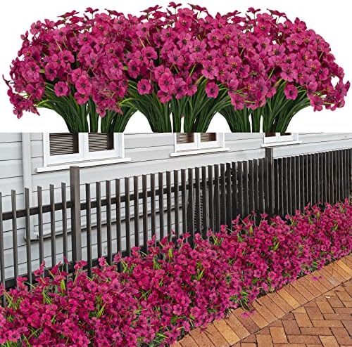 LikSoor 21 Bundles Artificial Outdoor UV Resistant Flowers No Fade Fake Outside Flowers Plastic Greenery Faux Shrubs Garden Porch Window Box Home Decoration(Rose Red) by LikSoor