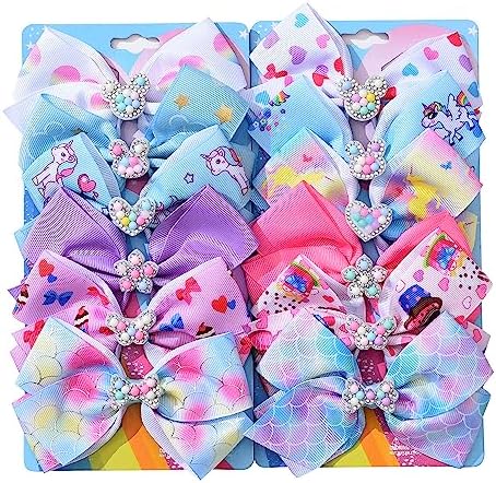 5 Inch Hair Bows for Girls,Colorful Rainbow Heart Girls Hair Bows by Dwenarry