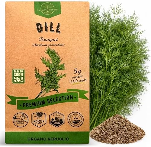 Organo Republic Dill Bouquet Seeds Pack 5 G - Over 1,400 Non-GMO Heirloom Dill Seeds for Planting Herbs in Individual Seed Packet, Herbs Seeds for Planting Home Garden Indoor & Outdoor Gardening by OrganoRepublic