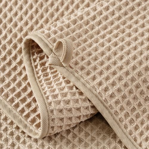 Microfiber Waffle Face Towels, 4 Pieces, Soft, Absorbent, Fast Drying, Lint Free 430 GSM (Beige) - Image 3