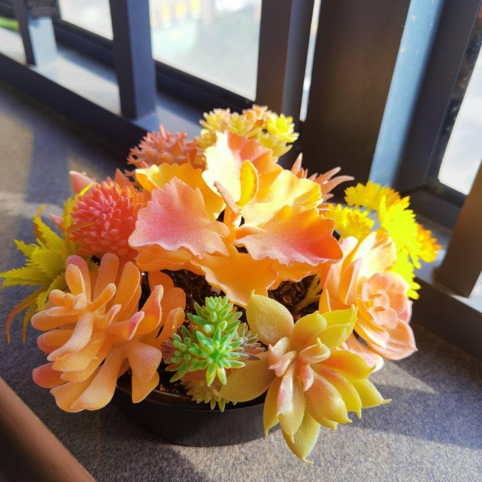 12 Pieces Orange Fake Succulent Plant,Mini Artificial Succulents,Artificial Air Plants That Look Real,Plastic Plant for Garden & Outdoor Home Décor (Orange) - Image 2