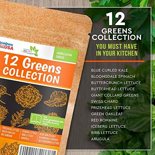 12 Lettuce and Greens Seed Pack - Heirloom and Non GMO, Grown in USA - Indoor or Outdoor Garden - Iceberg, Arugula, Kale, Spinach, Bibb, Butter, Green Oakleaf, Giant Collard, Red Romaine - Image 2