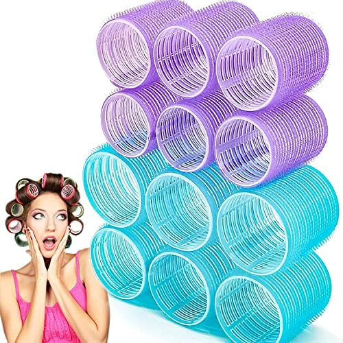 BESSEEK Hair Rollers Sets, 12 Pcs Self Grip Salon Hair Dressing Curlers, Jumbo Large Rollers for Long Short Hair, DIY Curly Hairstyle for Women, Heat-free Hair Curlers (6XLarge+6XMedium) by BESSEEK