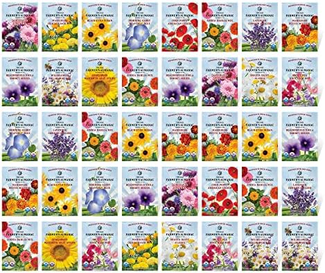 The Old Farmer's Almanac Premium Flower Seed Variety Pack - 40 Packets - Non-GMO, Premium, Open Pollinated by Unknown