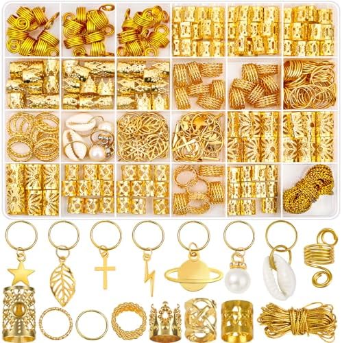 Lucomb 259 Pcs Hair Jewelry, Hair Accessories for Braids Gold Loc Jewelry for Hairs Dreadlocks Braid Jewelrys Hairs Cuffs Clips Dreadlock Accessories for Women's Loc Charms Rings Decoration by Lucomb