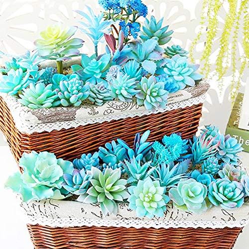 Cayway 21 PCS Artificial Succulent Plants, Blue Fake Succulent, Unpotted Faux Succulent Assortment in Flocked Blue in Different Type for Birthday Home Decor Indoor Wall Garden DIY - Image 4