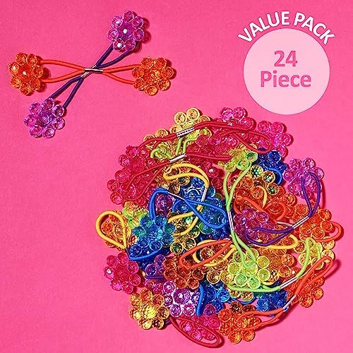 24pc Flower-Shaped Bright Multicolored Twin Bead Ponytail Ball Elastics - Image 6