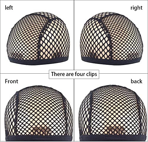 YANTAISIYU 2 Pieces Wig Cap Black Stretchable Crochet Wig Cap with 4 Hair Clips Mesh Braided Wig Cap for Making Wig - Image 3