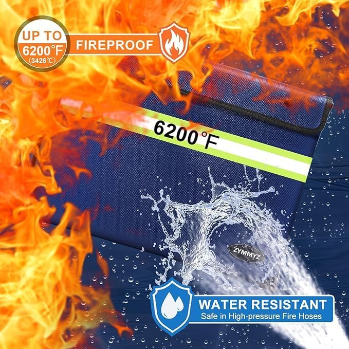 6200℉ Fireproof and Waterproof Document Pouch with Water Resistant Zipper,9 Layers of Heat Insulated Materials Fireproof Envelopes for Important Documents,Valuables - Image 3