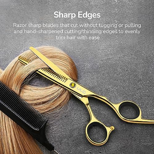 Hair Cutting Scissors Thinning Shears Kit ULG Professional Barber Hairdressing Texturizing Salon Razor Edge Scissor Japanese Stainless Steel 6.5 inch Gold - Image 3