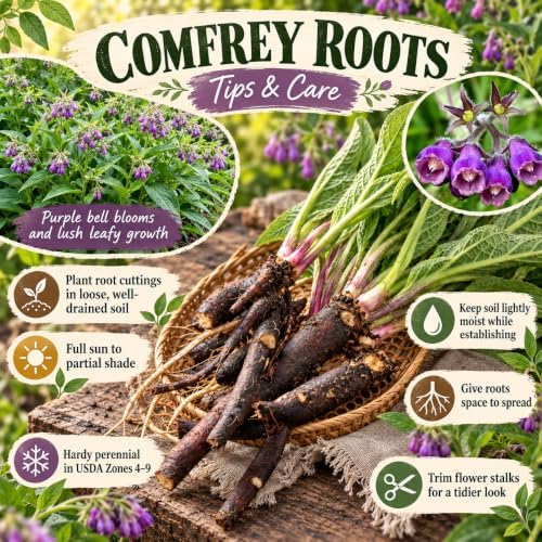 Bocking 14 Comfrey Live Roots, Set of 5 Perennial Garden Cuttings - Image 2