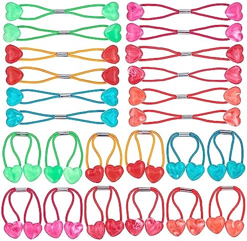 Expressions 24 Count Heart-Shaped Bright Multicolored Twin Bead Ponytail Hair Elastics Collection - Hair Ties for Girls, Hair Accessories for Kids, Hair Ties for Toddler Girls, Ball Ponytail Holders - Image 2