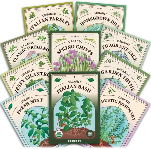 Seedboy Organic Non-GMO Herb Seeds for Planting (10 Herb Variety Pack) by Seedboy