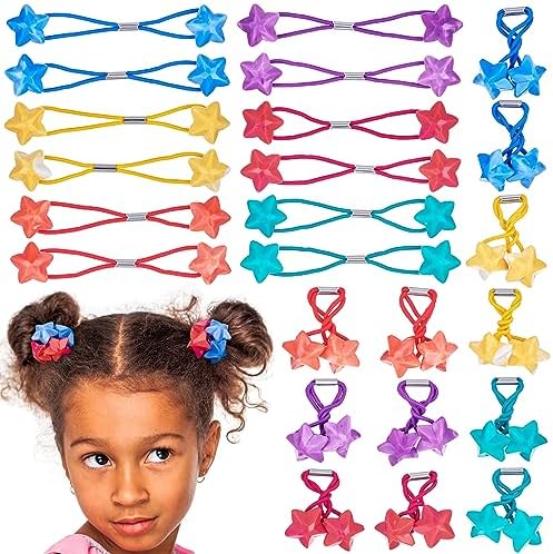 24pc Star-Shaped Multicolored Twin Bead Ponytail Ball Elastics Value Pack by Expressions