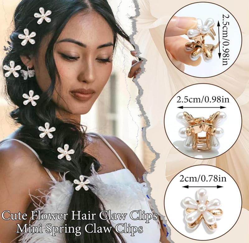 10 Pcs Pearl Mini Claw Clips Daisy Floral Hair Clips, Sweet Artificial Bangs Clips Decorative, Decorative Hair Accessories for Women and Girls (Pack of 2) - Image 3
